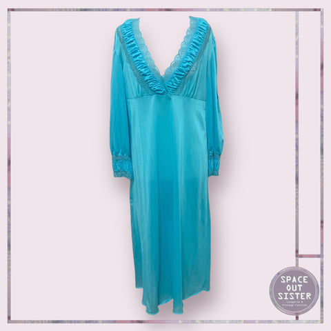 Vintage Turquoise Gathered Nightdress