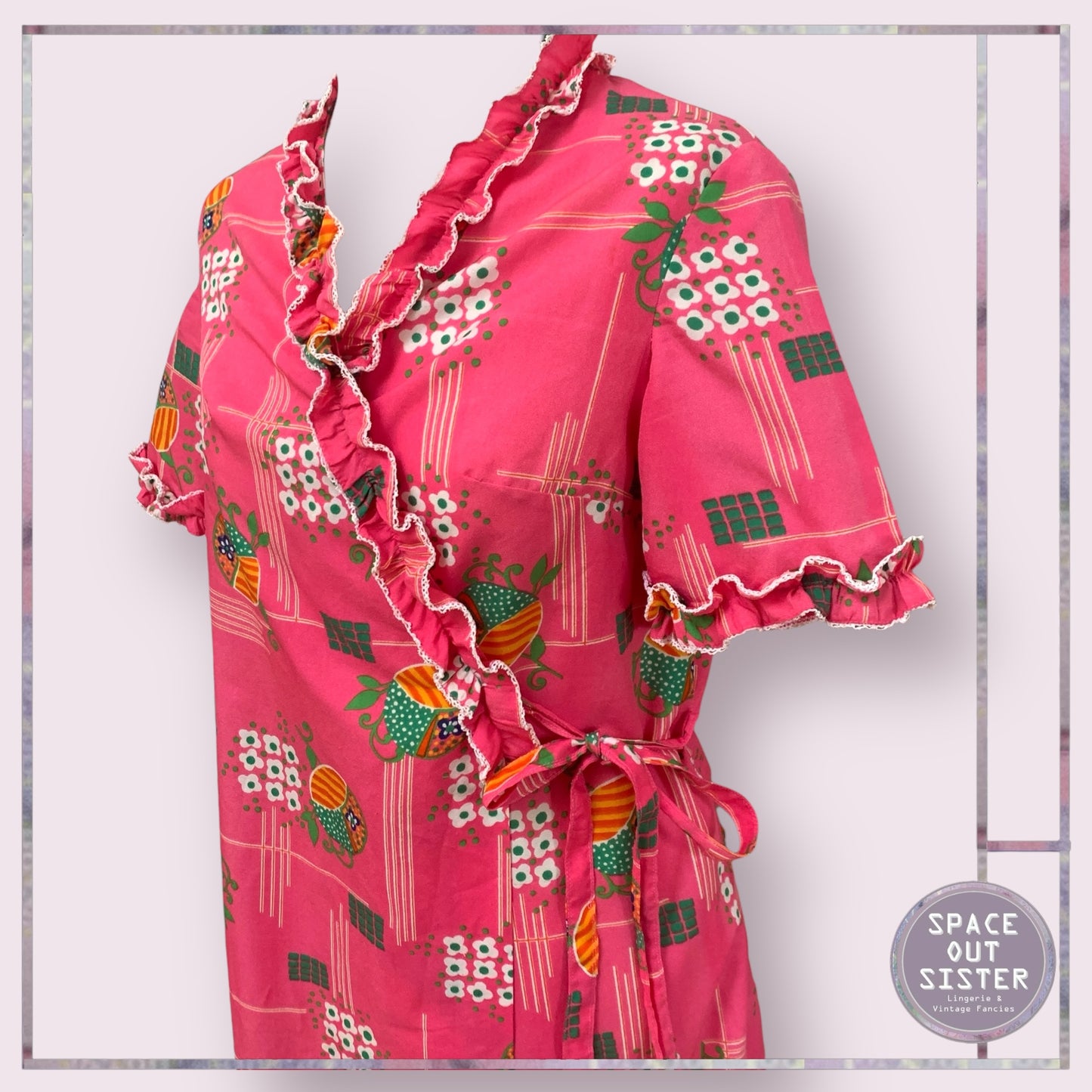 Vintage Cerise Print Short Robe