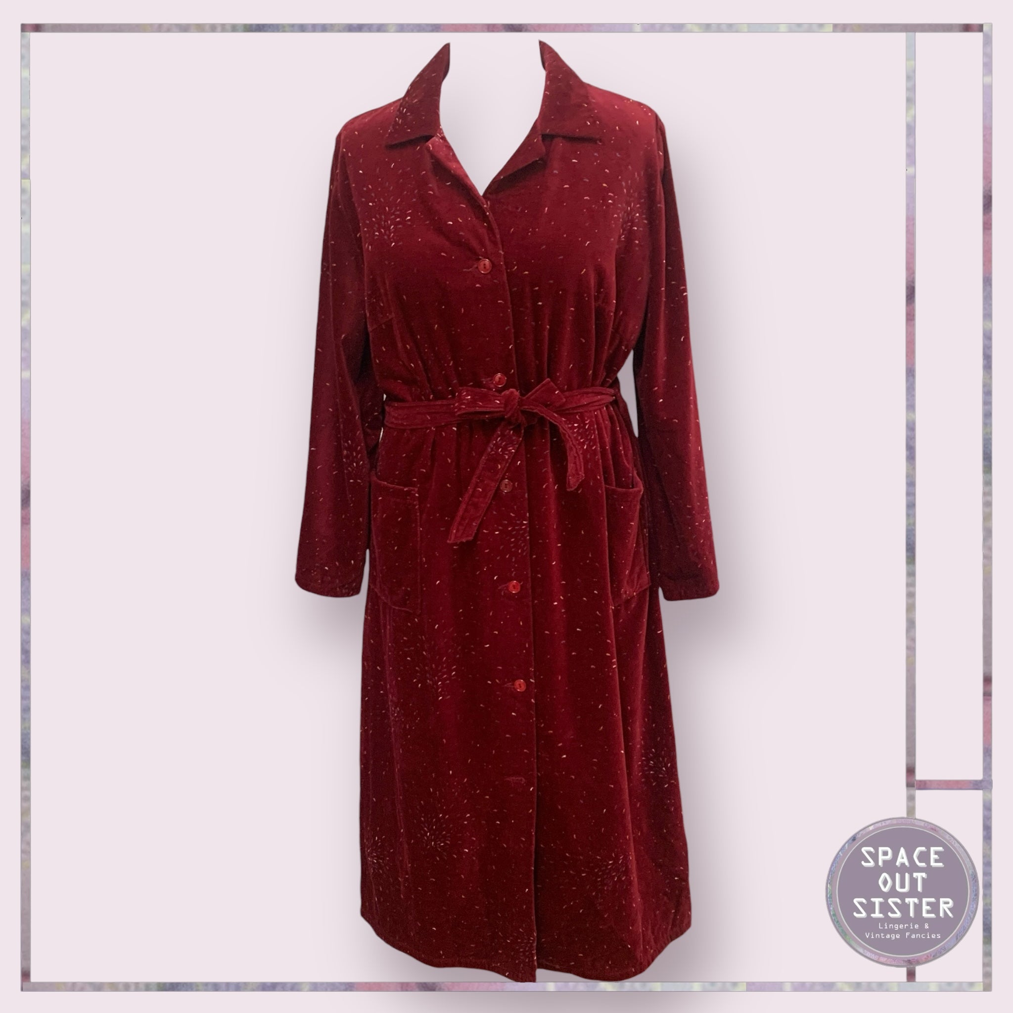 Vintage Ruby Red Specked Cotton Robe