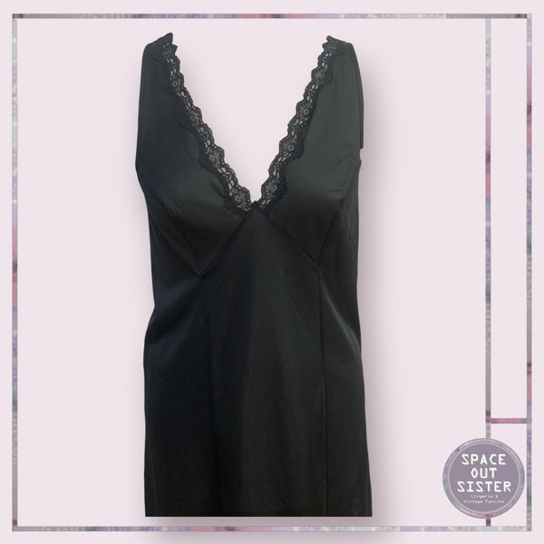 Vintage Plunge V Neck Black Slip