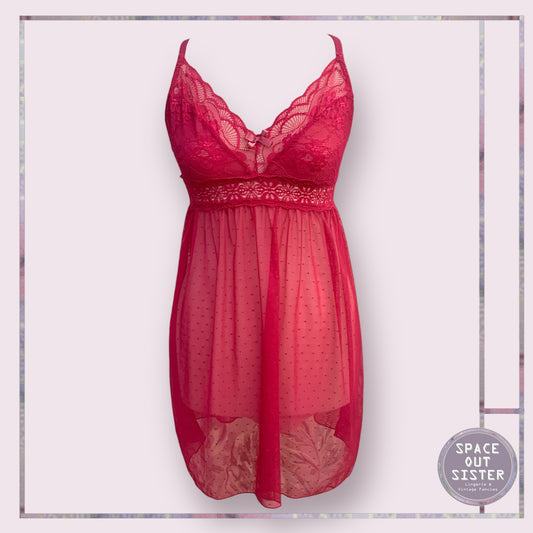 Vintage Cerise Semi Sheer Nightdress