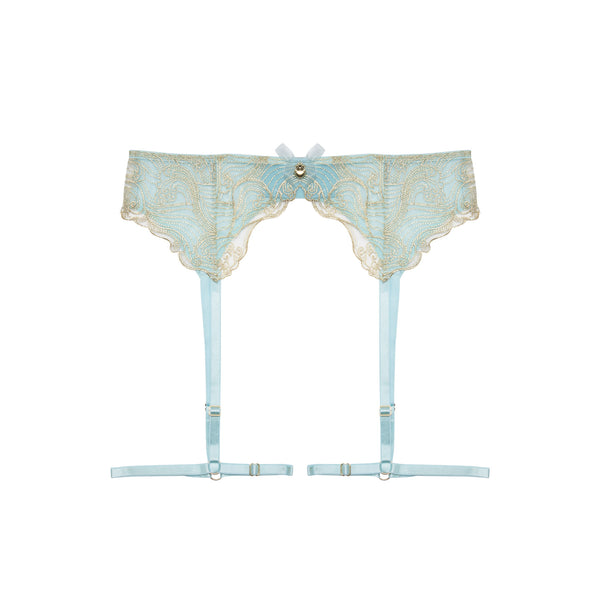 New Ayaka Blue Wave Embroidery Suspender Belt With Leg Harness