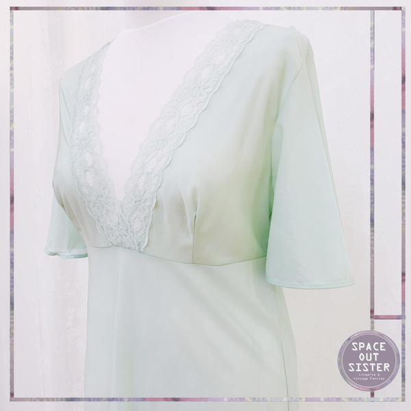 Circa 1970s Seafoam Butterfly Sleeve Nightdress