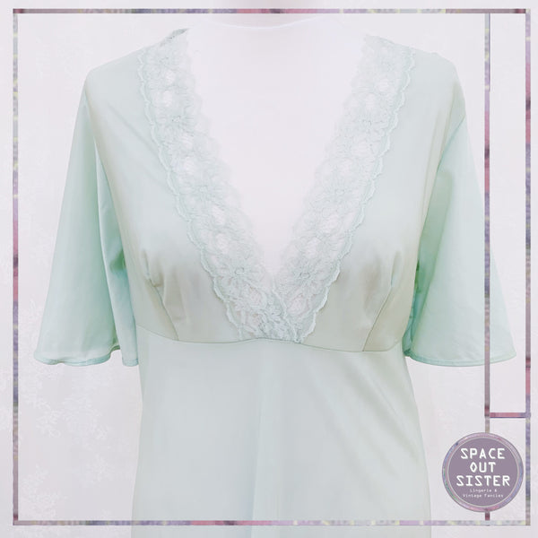 Circa 1970s Seafoam Butterfly Sleeve Nightdress